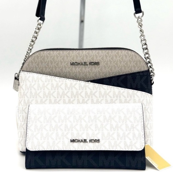 Michael Kors Medium Dome Jet Set Travel Xbody Bag & Trifold Wallet Optic White - Picture 1 of 12